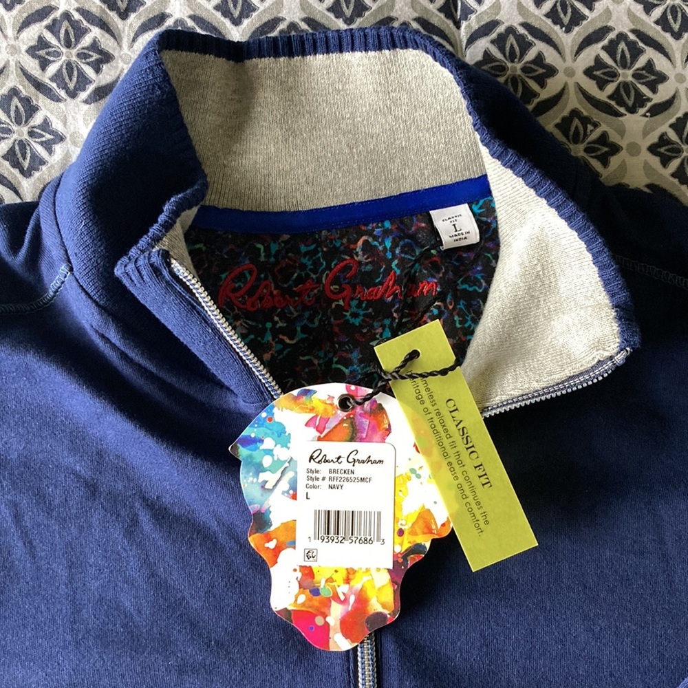 NWT Robert Graham, Classic Fit, 1/4 Zip Long Sleeve Shirt, Blue, Size L